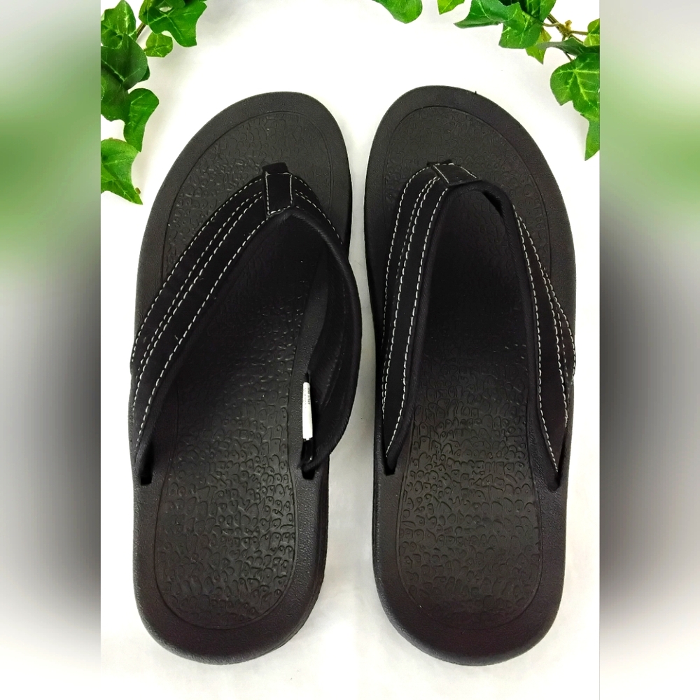 Mens Black Flip Flops with White Stitching